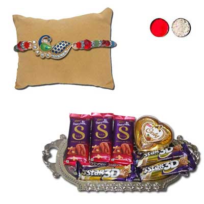 "American Diamond RAKHI -AD 4330 A (Single Rakhi), Choco Thali - code RC01 - Click here to View more details about this Product